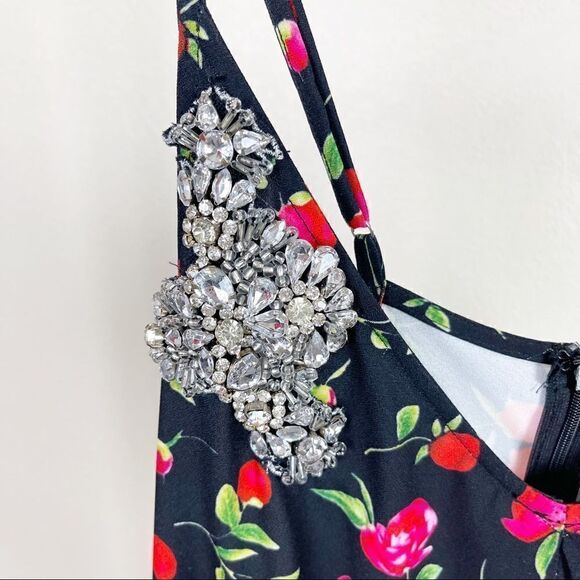 Dodo Bar Or Rhinestone Crystal Gem Jumpsuit Floral Red Pockets Wide Leg 2-4 - Picture 10 of 11